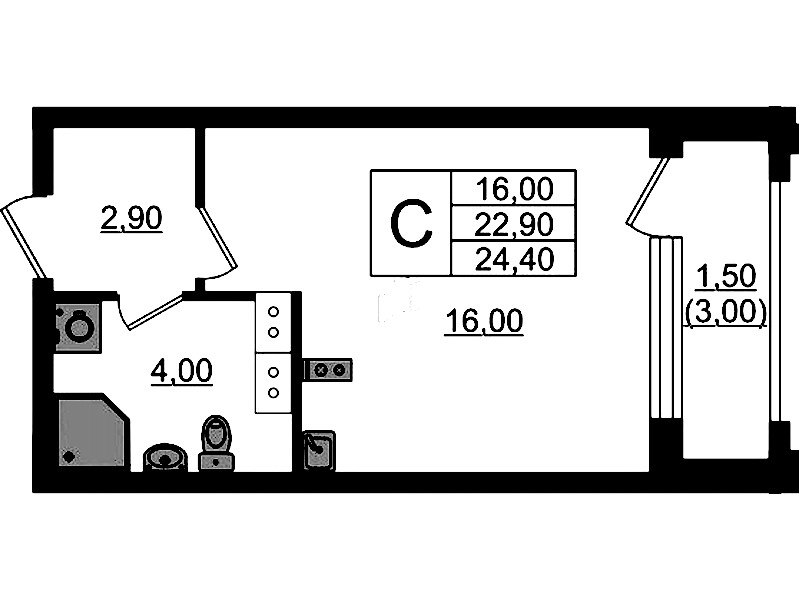 Квартира студия 24.4 м², 9/13 эт., ЖК «Тайм Сквер»